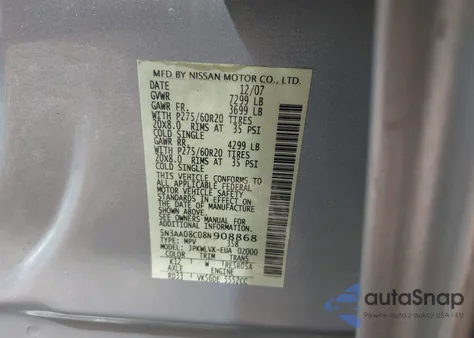 2008 Infiniti Qx56 from USA, damaged, VIN 5N3AA08C08N908868